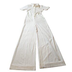 Suzie Kondi Dashuri Ponte Jumpsuit Womens XS Extra Small Ivory Velour Wide